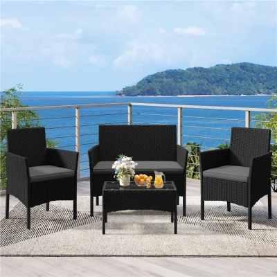 The Range Yaheetech 4-piece Rattan Patio Furniture Set - Black/Grey