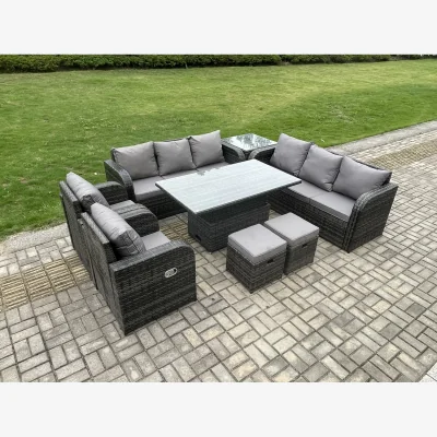 The Range Fimous Rattan Outdoor Sofa Set with Lift-Top Table & Recliners, Dark Grey - Dark Grey