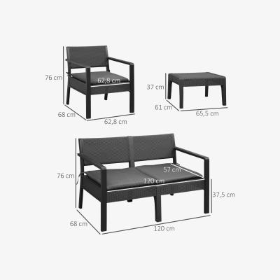 The Range Outdoor Garden PP Rattan Style Sofa Set 4 PCS  - Grey