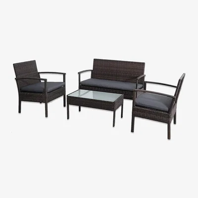 The Range Signature Heaton Steel Rattan 4 Seater Outdoor Sofa Set - Brown