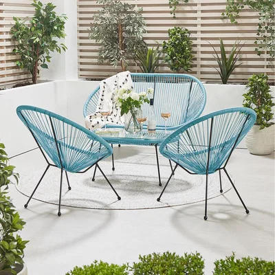 The Range Set of 4 Outdoor PU Rattan Seating Set - Blue