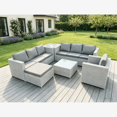 The Range Light Grey Outdoor Rattan Garden Furniture Set Corner Sofa Set - Light Grey Mixed