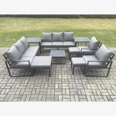 The Range Fimous 10-piece Aluminium Outdoor Sofa Set with Tables & Stools Dark Grey - Dark Grey