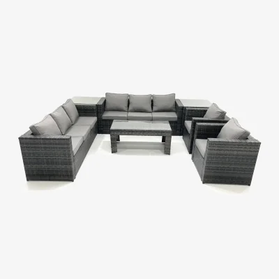 The Range Fimous Dark Grey Mixed Rattan 8-Seater Garden Sofa Set with Coffee Table and 2 Side Tables. - Dark Grey Mixed