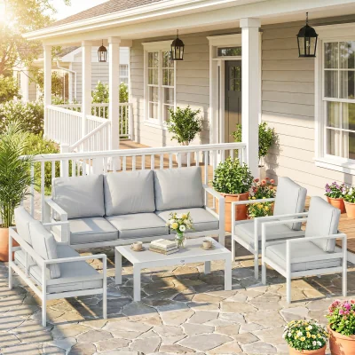 The Range Outsunny Aluminium Garden Furniture Sofa Set with the Olefin Cushions - White