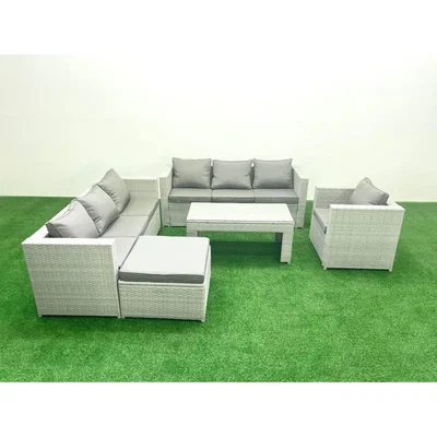 The Range Fimous PE Rattan Garden Sofa Set with Coffee Table, Armchair & Large Footstool Light Grey - Light Grey Mixed
