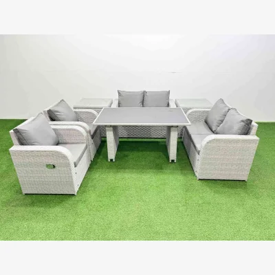 The Range Fimous 7-Piece PE Rattan Outdoor Reclining Sofa Set with Cushions Light Grey. - Light Grey