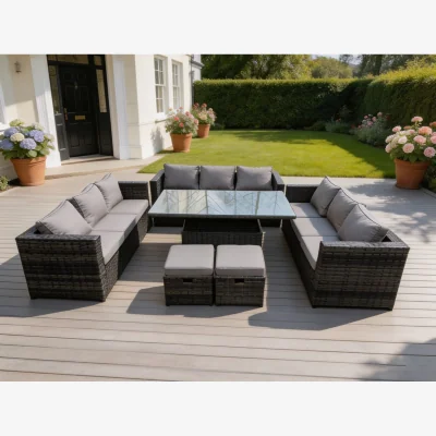 The Range U Shape Outdoor Rattan Garden Furniture Sofa Set - Dark Grey Mixed