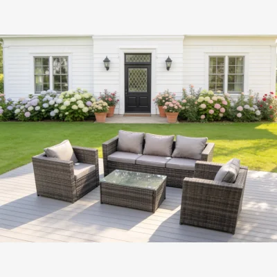 The Range Lounge Rattan Sofa Set Outdoor Garden Furniture 2 Chairs - Dark Grey Mixed