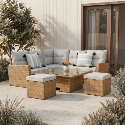 The Range St. Tropez Garden Corner Sofa Set with Rising Table - Brown