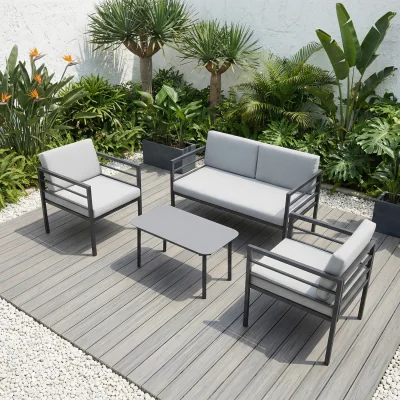 The Range Rhodes Garden Sofa Set 4 Seater Garden Furniture Set with Glass Table - Grey