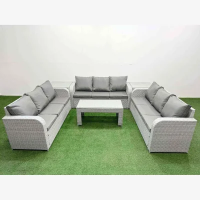The Range Fimous 9-Seater PE Rattan Outdoor Sofa Set with Coffee & Side Tables, Light Grey - Light Grey