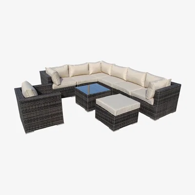The Range 9 Piece Rattan Garden Patio Sofa Set - Mix Brown