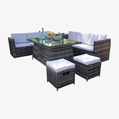 The Range 8-Seater Garden Rattan Sofa Set - Grey