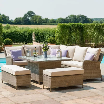 The Range Winchester Royal Rattan Corner Dining Sofa Set Grey 8 Seater - Brown