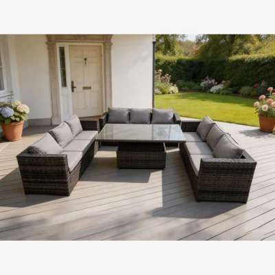 The Range 9 Seater Outdoor Garden Furniture Rattan Sofa Set - Dark Grey Mixed