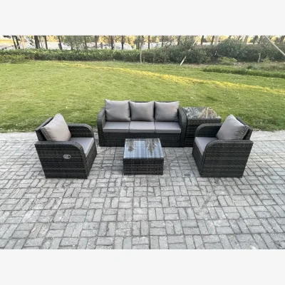 The Range Fimous Garden Furniture 5-Seater Wicker Rattan Sofa Set Dark Grey Mixed - Dark grey mixed rattan with dark grey fabric