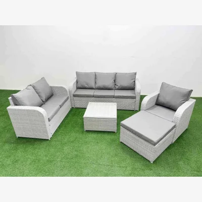 The Range Fimous 7-Seater PE Rattan Outdoor Sofa Set with Reclining Chairs & Table - Light Grey