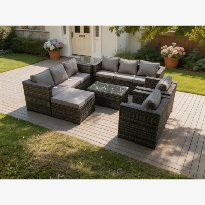 The Range 8 Seater Outdoor Rattn Garden Furniture Sofa Set Coffee Table - Dark Grey Mixed