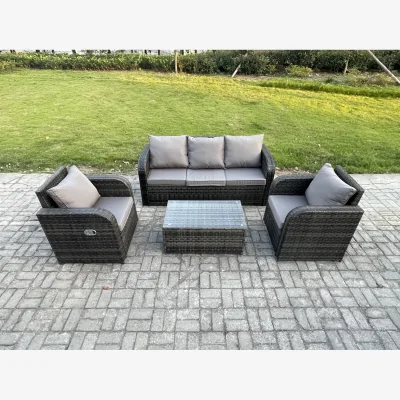 The Range Fimous 5-Seater Outdoor Rattan Sofa Set with Recliners & Glass Coffee Table - Dark Grey Mixed