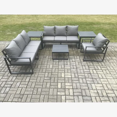 The Range Fimous 7-Seater Aluminium Garden Sofa Set with Coffee & 2 Side Tables Dark Grey - Dark Grey