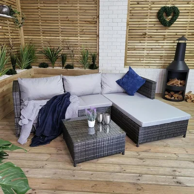 The Range 3PC 4 Seater Brown Rattan Garden Sofa Set and Glass Top Coffee Table  - Brown