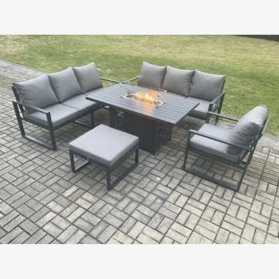 The Range Fimous Aluminium Outdoor Lounge Set with Gas Fire Pit Dining Table, Dark Grey - Dark Grey