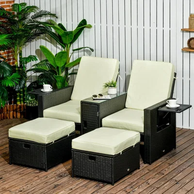 The Range Storage Tea Table and Footstools Rattan Sun Lounger - Black