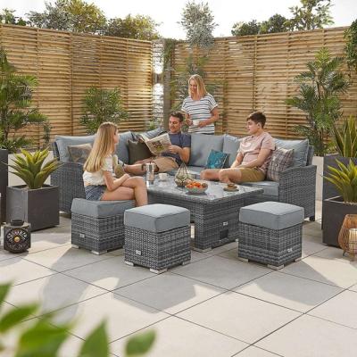 The Range Cambridge Left Hand Corner Rattan Dining Set with Rising Table - Grey - Grey