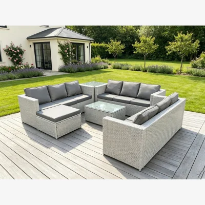 The Range 10 Seat Light Grey Lounge Outdoor PE Rattan Garden Furniture Set - Light Grey Mixed