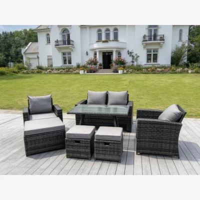 The Range 7 Seater High Back Rattan Sofa Set Outdoor - Dark Grey Mixed
