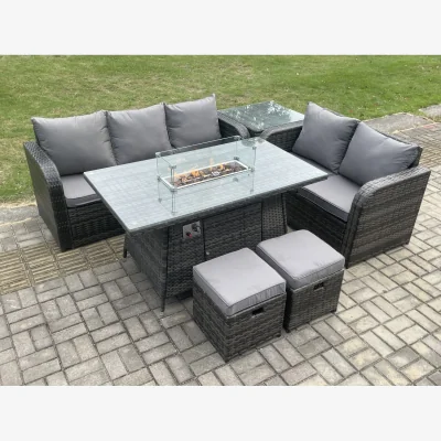 The Range Fimous PE Rattan Outdoor Sofa Set with Gas Fire Pit - Dark Grey