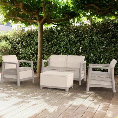 The Range Keter Scandi Set with Storage Table - Natural
