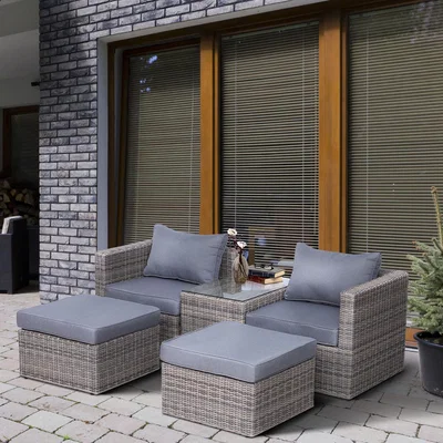 The Range Rattan Garden Furniture Set with Glass Top Table - Mix Brown Rattan