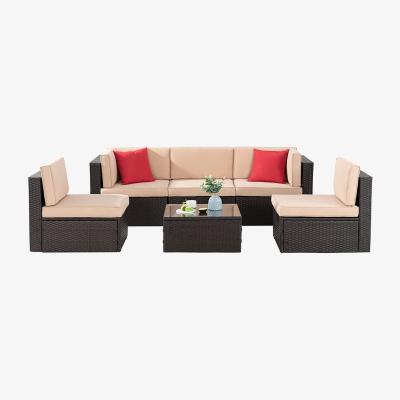 The Range 6PC Outdoor Balcony Rattan Combination Sofa Set - Brown