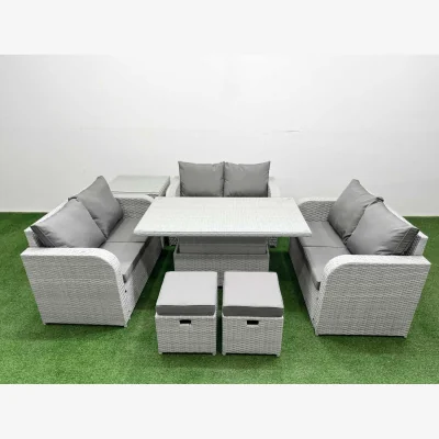 The Range Fimous 8 Seater PE Wicker Rattan Outdoor Sofa Set with Adjustable Lifting Table, Light Grey. - Light Grey