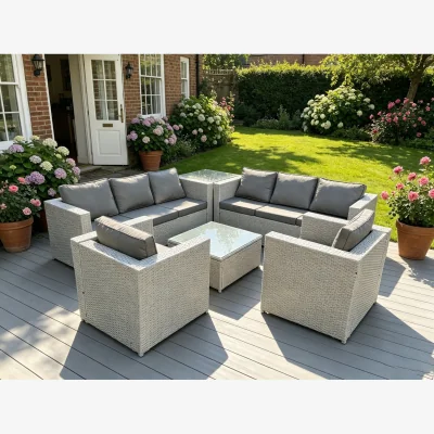 The Range Light Grey Corner Rattan Garden Outdoor Sofa Set 8 Seater - Light Grey Mixed
