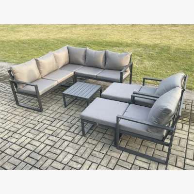 The Range Fimous 9-Seater Outdoor Aluminium Corner Sofa Set Dark Grey - Dark Grey