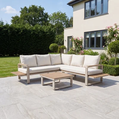 The Range Linden Outdoor Corner Lounge Set and Table - Cream & Beige