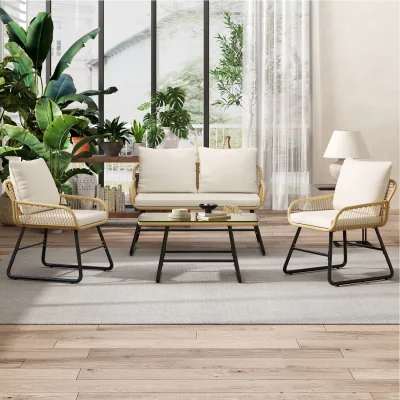 The Range Yaheetech 4-Seater Wicker Patio Furniture Set - Cream
