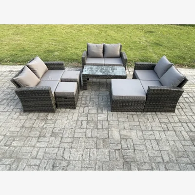 The Range Fimous U-Shape PE Rattan Outdoor Sofa Set with Coffee Table and Footstools Dark Grey Mixed - Dark Grey Mixed