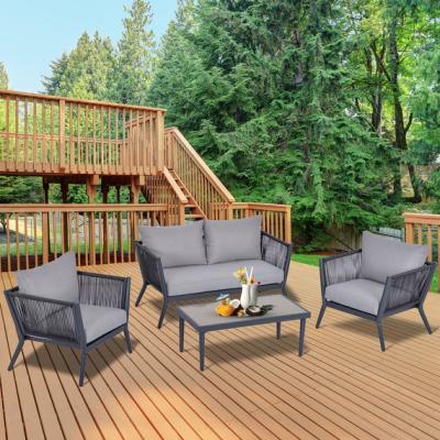 The Range 4 Piece Rattan Wicker Sofa Set - Deep Grey