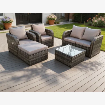 The Range 5 Seater PE Wicker Rattan Garden Furniture Outdoor - Dark Grey Mixed