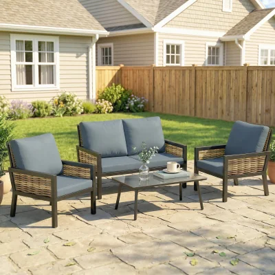 The Range Outsunny Rattan Garden Furniture Set, Outdoor Furniture Conversation Set - Grey