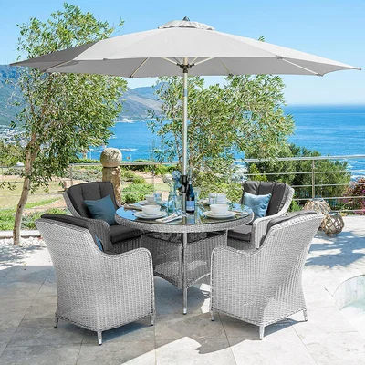 The Range Nova Camilla Four Seater Rattan  Round Dining Set - White Wash