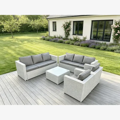 The Range 8 Seater Light Grey Outdoor PE Rattan Garden Furniture Set Wicker Sofa Set - Light Grey Mixed