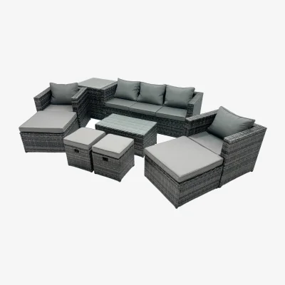 The Range Fimous 9 Seat Outdoor Rattan Sofa Set with Coffee and Side Tables Dark Grey Mixed - Dark Grey Mixed