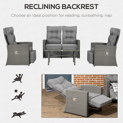The Range 4pc Outdoor Wicker Rattan Garden Furniture Set Sofa, Table, Grey - Grey