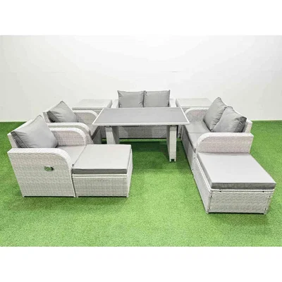 The Range Fimous 9-Piece Outdoor PE Rattan Reclining Sofa Set Light Grey. - Light Grey