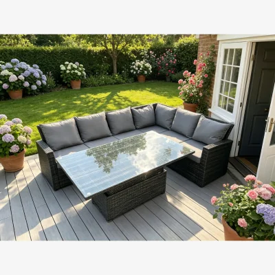The Range PE Rattan Corner Garden Furniture High Back Sofa Set 6 Seater - Dark Grey Mixed